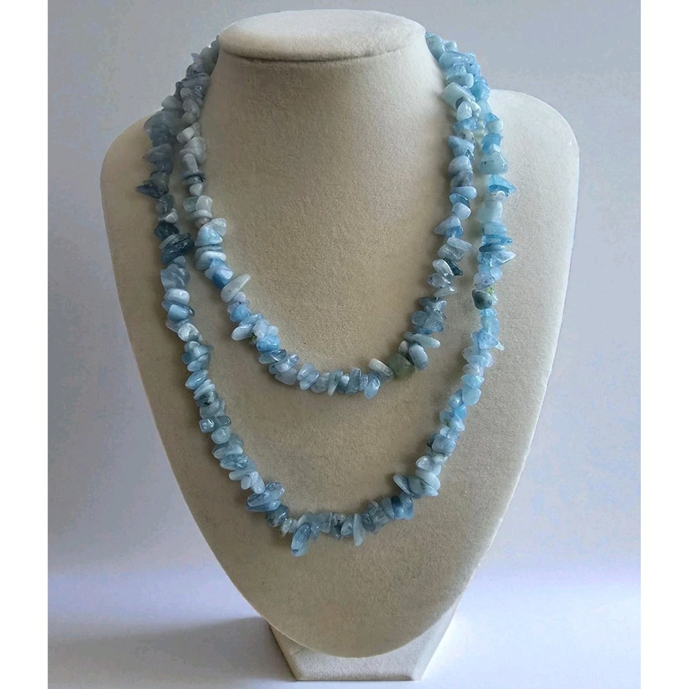36" Aquamarine Chip Bead Necklace – Natural Blue Gemstone Strand